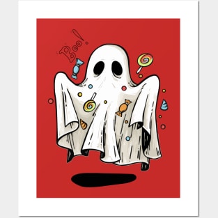 Adorable Hand-Drawn Ghost, Happy Halloween. Posters and Art